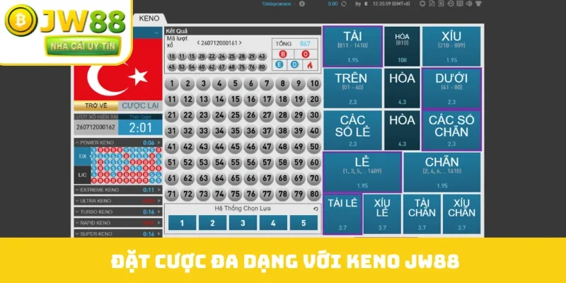 Đặt cược đa dạng với Keno JW88