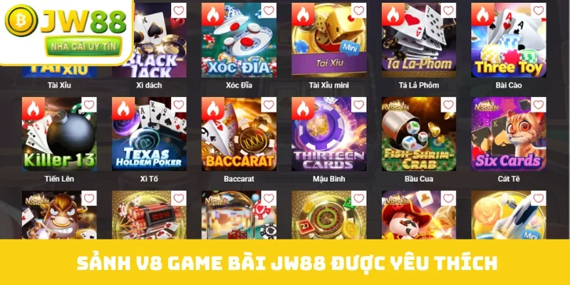Sảnh V8 game bài JW88 được yêu thích